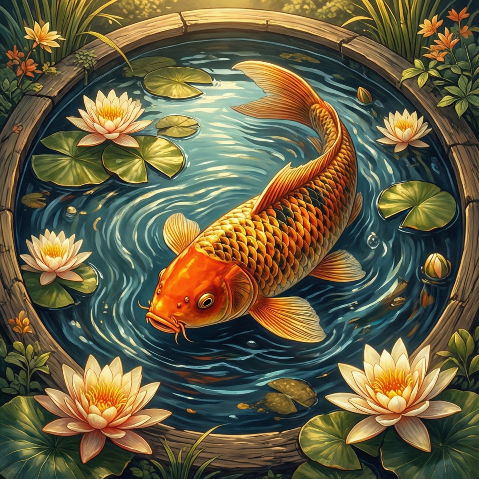Golden Koi Pond by Wallpapers.art Studio