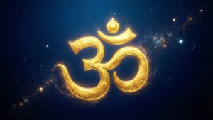 Golden Om on Cosmic Blue