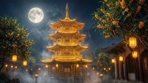Golden Pagoda Moon Glow