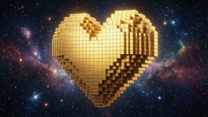 Golden Pixel Heart in Space