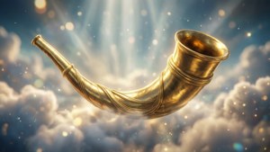 Golden Shofar in Clouds