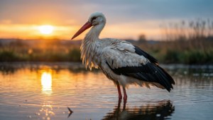 Golden Stork at Dusk