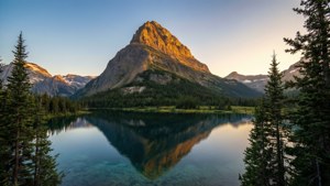 Golden Sunrise Over Alpine Lake