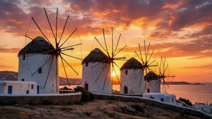 Golden Sunset Windmills