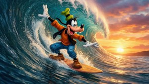 Goofy Surfs the Sunset
