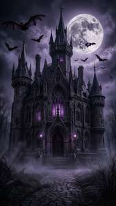 Gothic Castle Under Full Moon