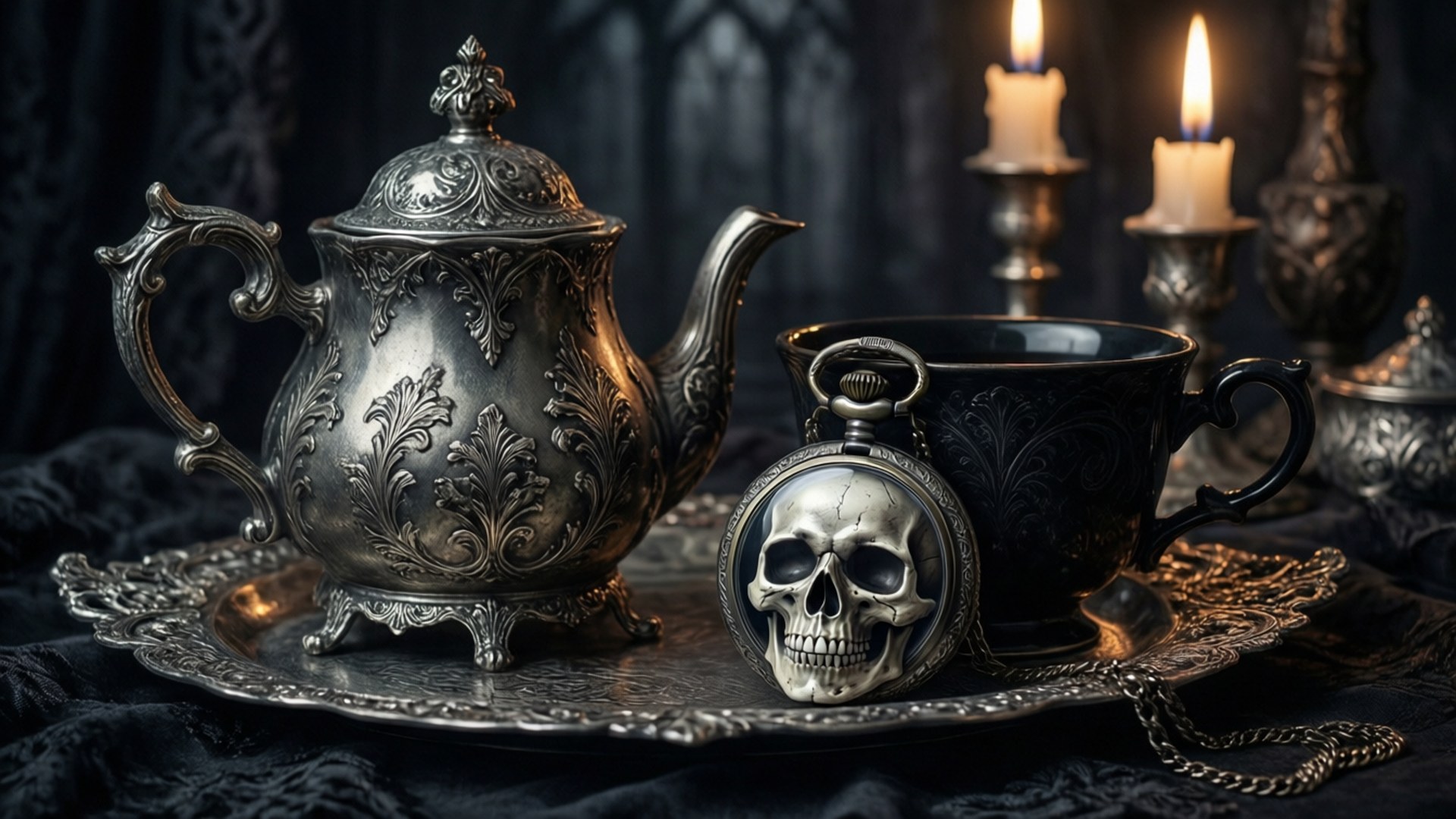 Gothic Clock Tea Ritual by Wallpapers.art Studio