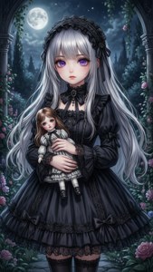 Gothic Lolita in Moonlit Garden