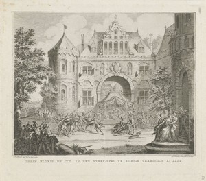 Graaf Floris IV tijdens een steekspel vermoord, 1234