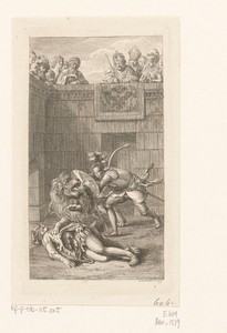 Graaf Friedrich valt de leeuw aan, voor hen ligt de man van stro