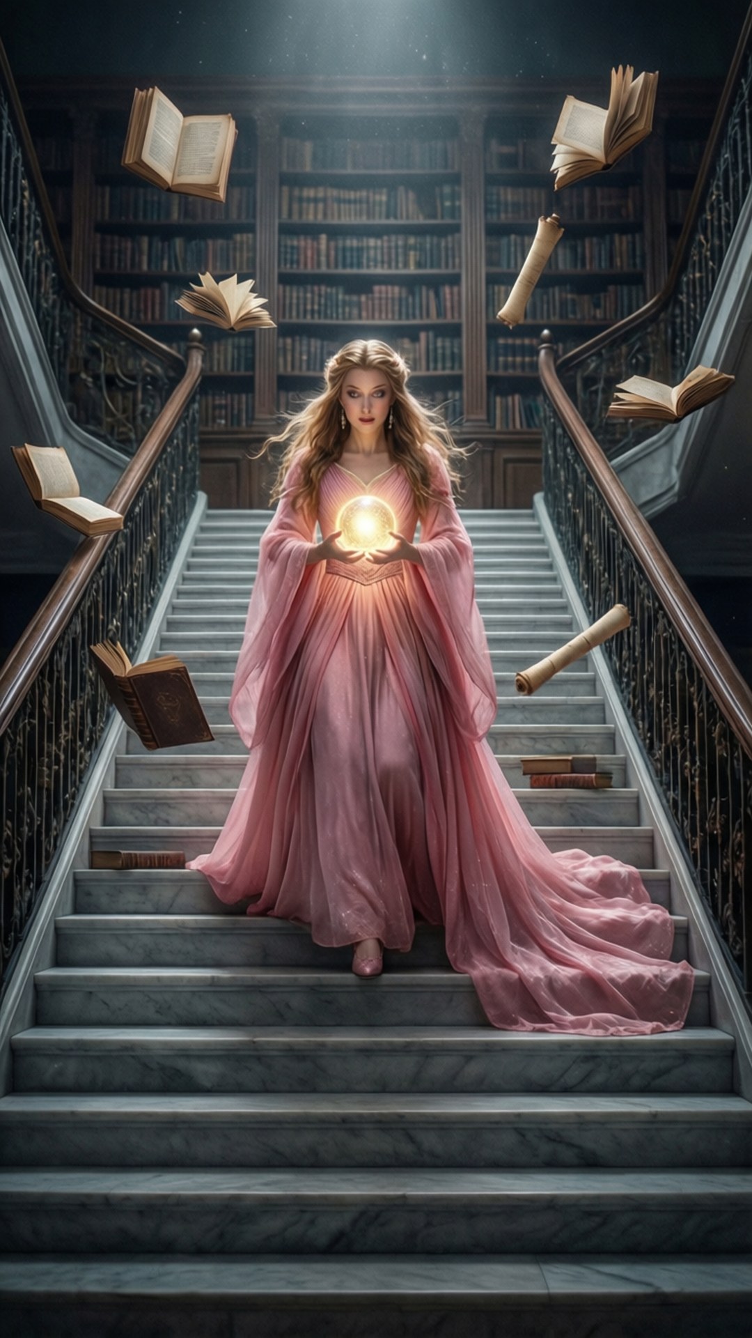 Grand Library Descent by Wallpapers.art Studio