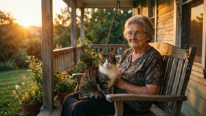 Grandma and Cat Sunset