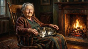 Grandma with Cat Fireplace