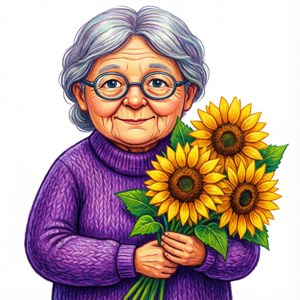 Grandma with Sunflowers