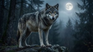 Gray Wolf Howling Moon