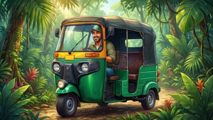 Green Auto Rickshaw in Jungle