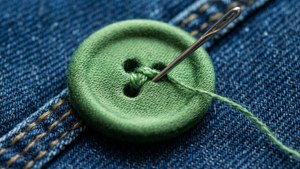 Green Button on Denim