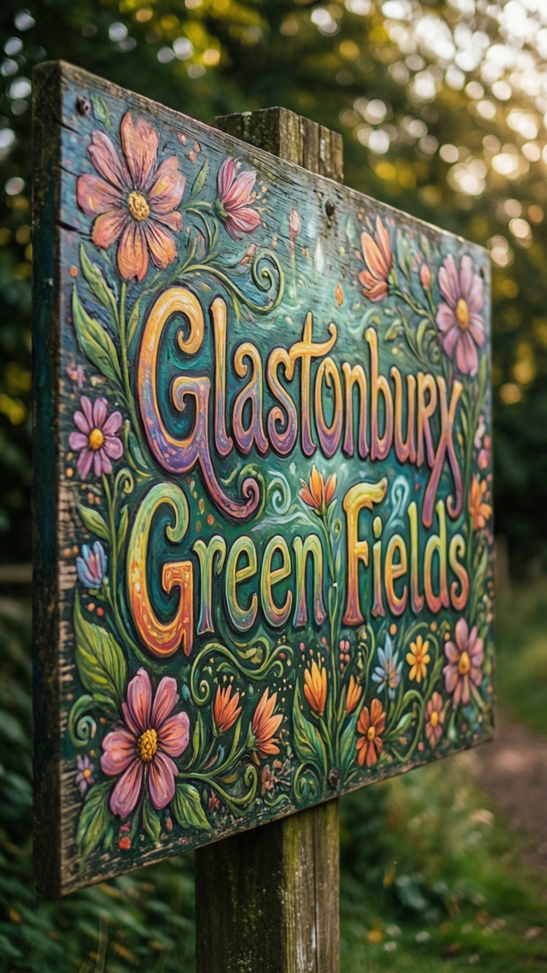 Green Fields Hand-Painted Sign by Wallpapers.art Studio