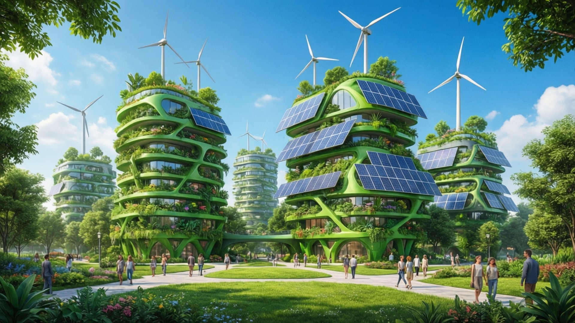 Green Futuristic City by Wallpapers.art Studio