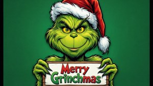 Grinch with Merry Grinchmas Sign