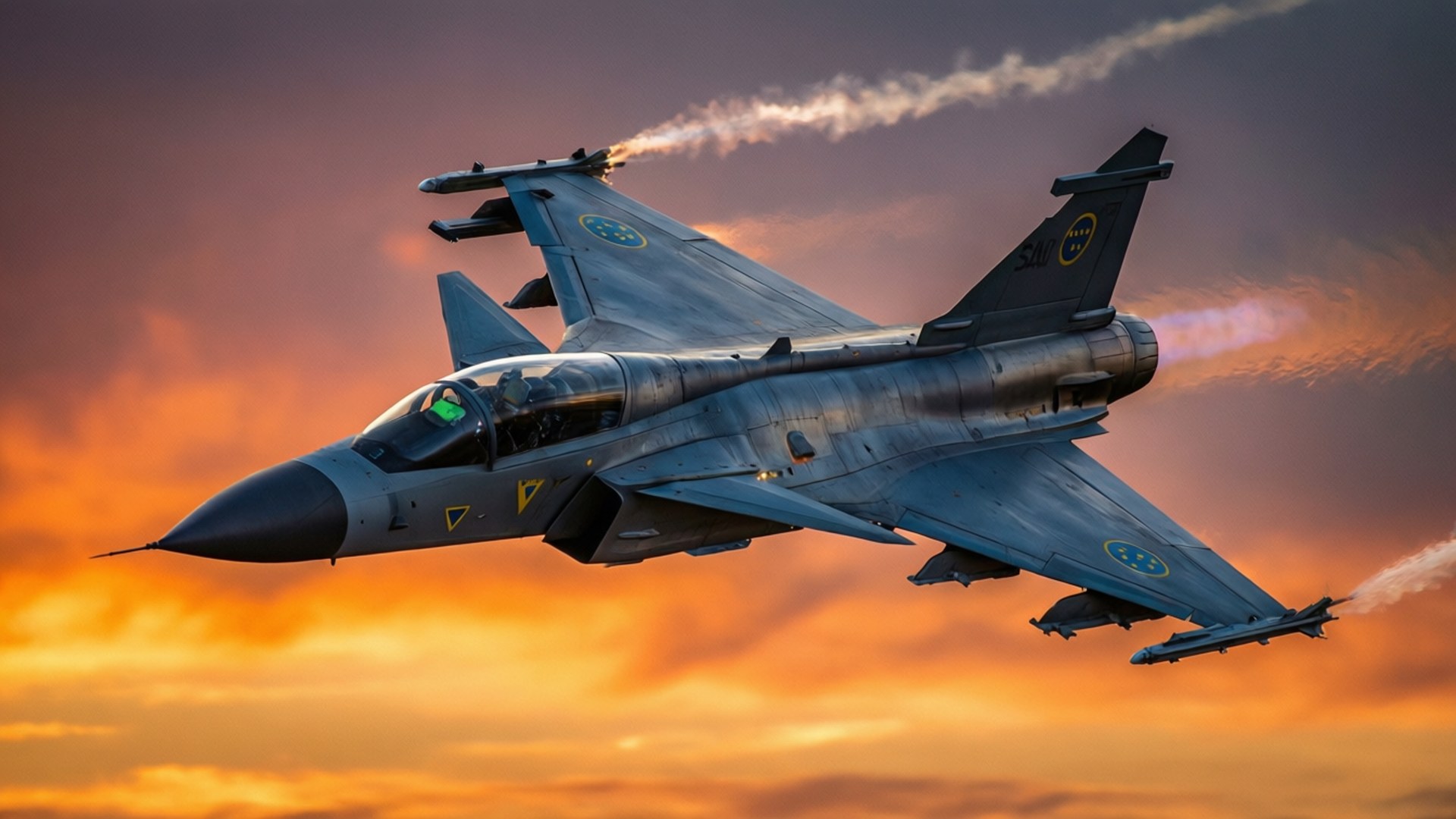 Gripen Sunset Dive by Wallpapers.art Studio