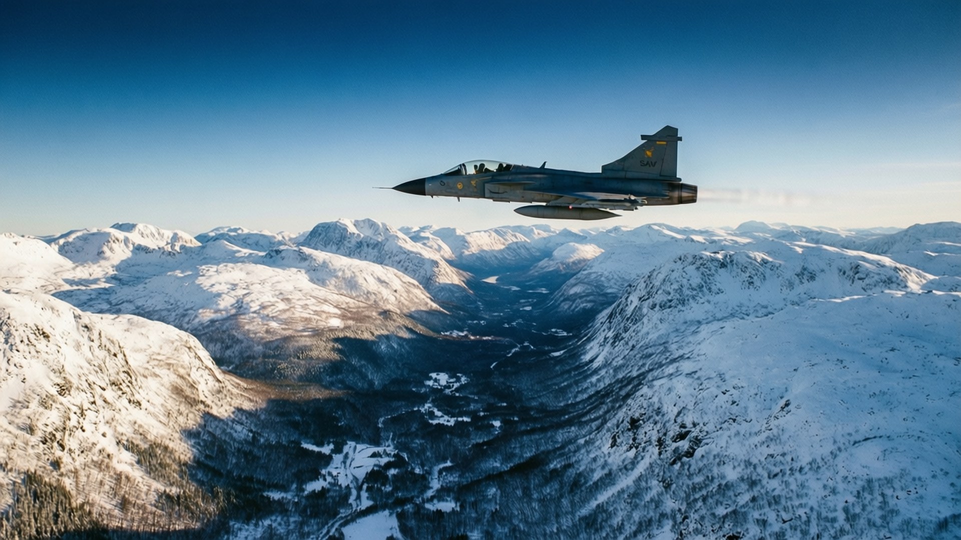 Gripen Winter Mountains by Wallpapers.art Studio