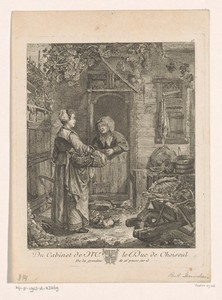 Groenteverkoopster aan de deur van een arbeiderswoning