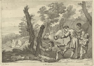 Groep blinden in een landschap