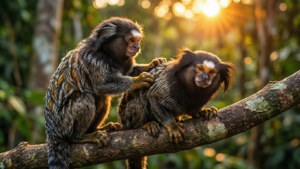 Grooming Marmosets at Sunset
