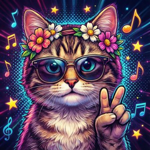 Groovy Hippie Cat Pop Art