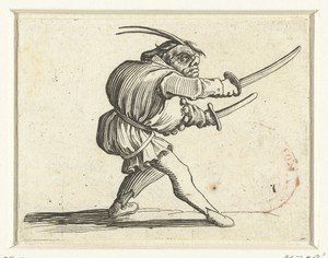 Groteske figuur met twee zwaarden