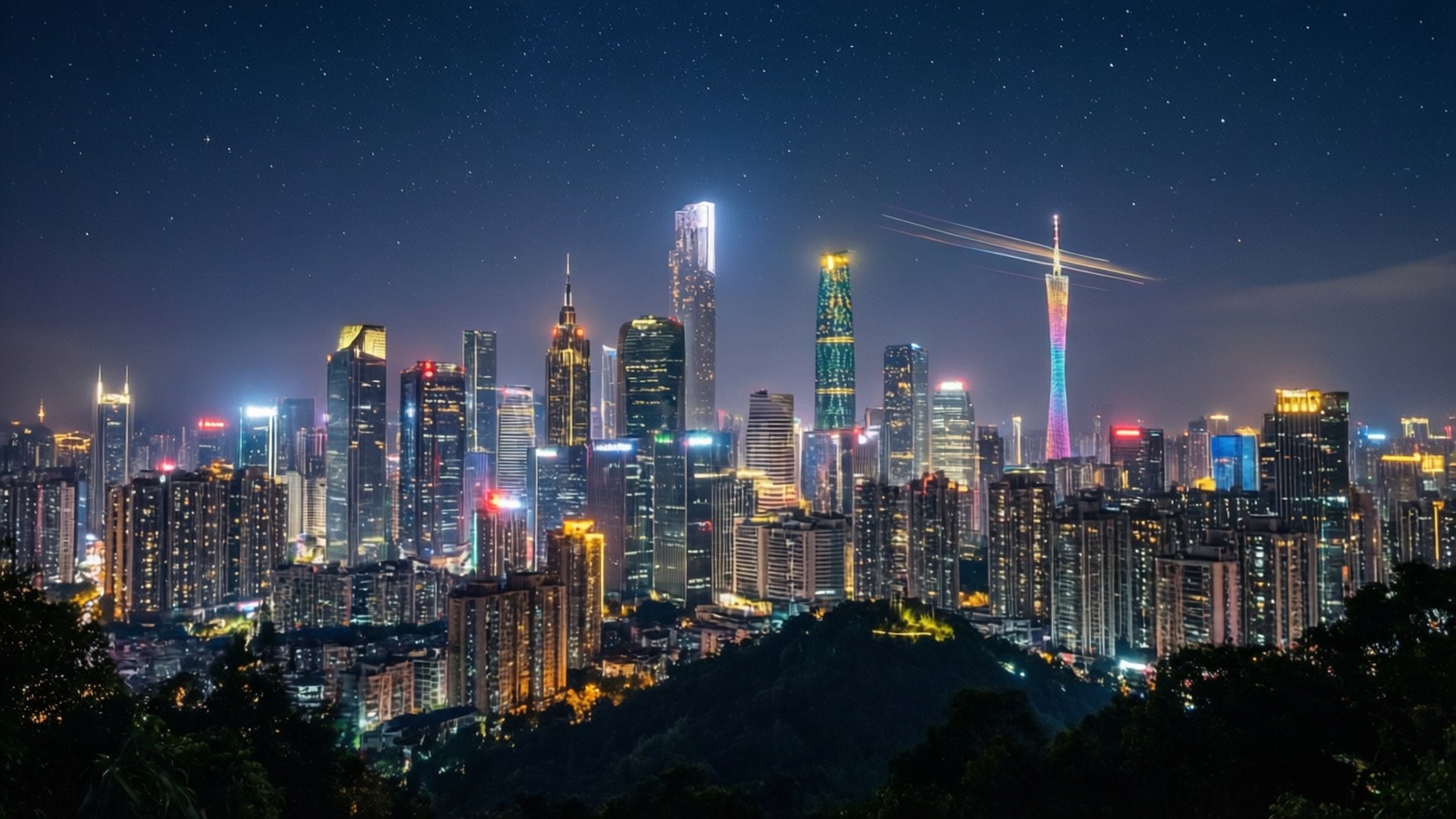 Guangzhou Night Skyline by Wallpapers.art Studio