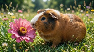 Guinea Pig Sniffing Flower