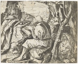 H. Hieronymus schrijvend in zijn grot