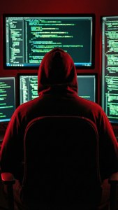 Hacker in Red and Black