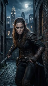 Half-Elf Rogue in Night Alley