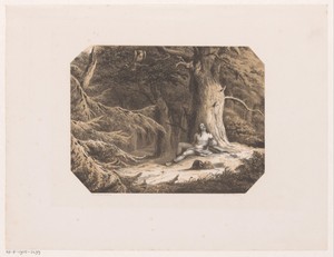 Half ontklede man in het bos