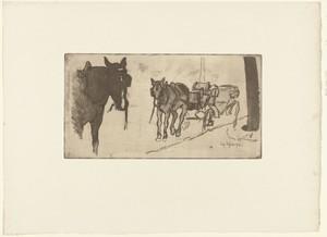Halteplaats met rijtuigen en paarden