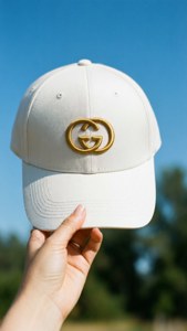 Hand Holding White Gucci Cap