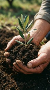 Hands Holding Olive Sapling