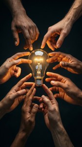 Hands Reaching Light Bulb