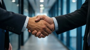 Handshake in Corporate Corridor