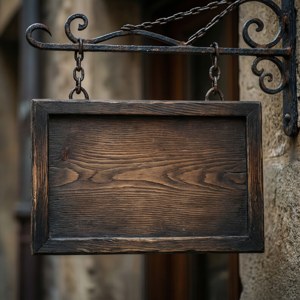 Hanging Wooden Sign Close-up