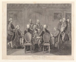 Hans Joachim von Zieten slapend aan de tafel van Frederik de Grote