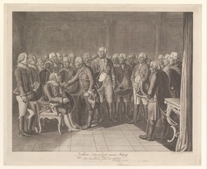 Hans Joachim von Zieten zittend voor Frederik de Grote en zijn gevolg