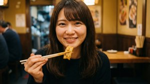Happy Azusa with Food