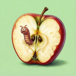 Happy Worm in Bitten Apple