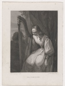 Harp spelende jonge vrouw