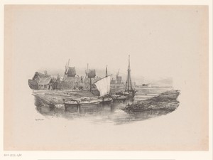 Haven met boten en windmolens