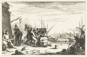 Haven met kooplieden bij trekkar